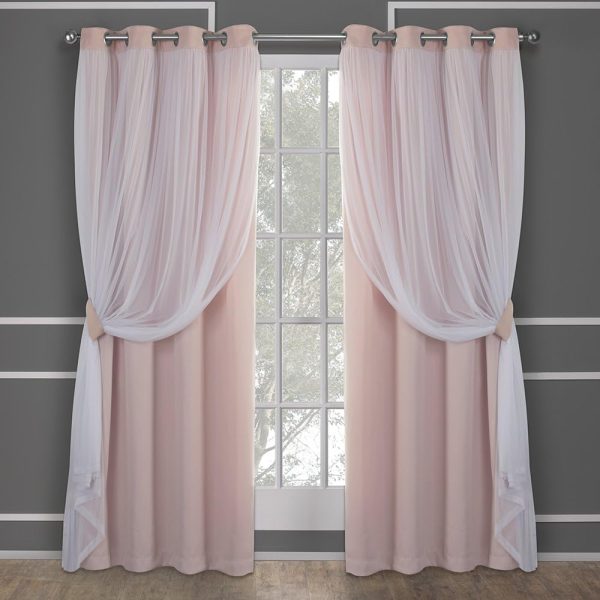 Catarina Layered Solid Room Darkening Blackout and Sheer Grommet Top Curtain Panel Pair, 52"x96",