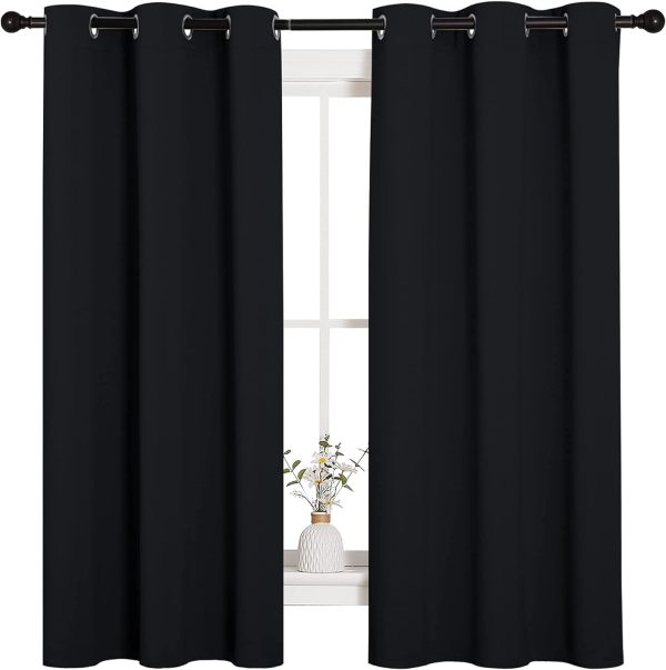 Halloween Pitch Black Solid Thermal Insulated Grommet Blackout Curtains/Drapes for Bedroom Window (2 Panels, 42 inches Wide by 63 inches Long, )