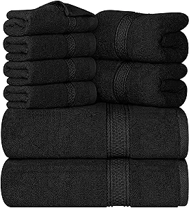 Towels 8-Piece Premium Towel Set, 2 Bath Towels, 2 Hand Towels, and 4 Wash Cloths, 600 GSM 100% Ring Spun Cotton Highly Absorbent Towels for Bathroom, Gym, Hotel, and Spa