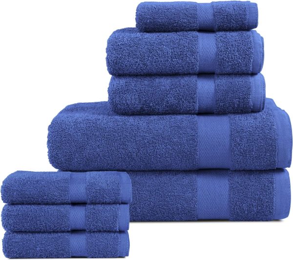 8 Piece Towel Set-Ultra Soft 100% Pure Cotton, 2 Large Bath Towels 28 x 56,2 Hand Towels for Bathroom16x26, 4 Wash Cloths 12x12, Bath Towels Ideal for Everyday Use, Hotel & Spa